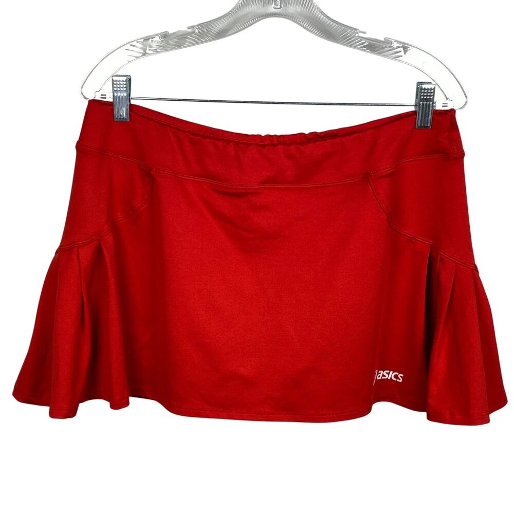 Asics Red Tennis Skort Womens Size XL Side Ruffles Stretch Pull On Pickleball